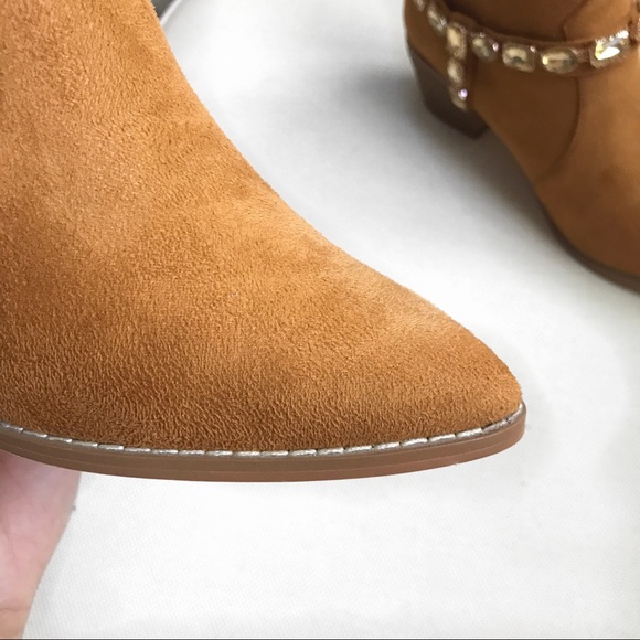 🆕 TAN FAUX SUADE GEMSTONE COWGIRL BOOTIES! - Picture 10 of 12